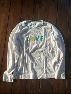 White 'LOVE' Tennis Graphic Teddie Sweater
